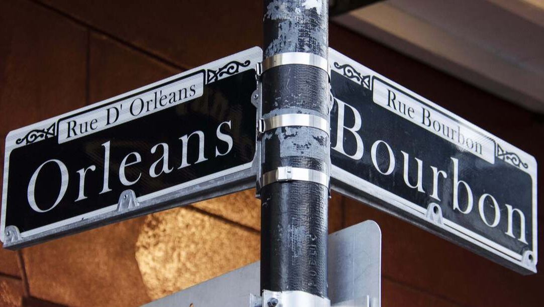 Orleans and Bourbon street sign in New Orleans, LA